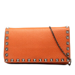 Pre-Loved Valentino Pebbled Calfskin Rockstud Clutch on Chain